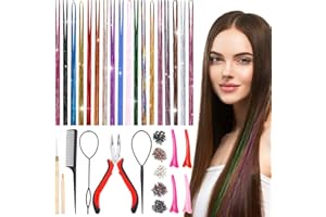 SYVORY 18 colori Kit Extension capelli Tinsel Meche Capelli Colorati, 120 cm Extension capelli per bambini, 3200 ciocche di accessori glitterati per feste, festival e cos