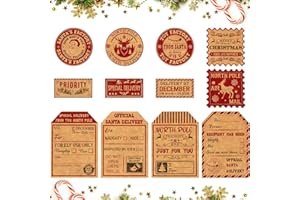 OUTUS 180 Pezzi Adesivi per Etichette Regalo di Natale Adesivi con Nome Kraft Autoadesivi da Babbo Natale Etichette Adesive Natalizie Etichette per Regali di Festa per Natale Decor, 12 Design