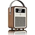 VQ Monty DAB Radio with Bluetooth, Radio Alarm Clock with FM supportability. Battery Powered Portable DAB/DAB+ and Rechargeable Digital Radio in Real Wood Case - Walnut