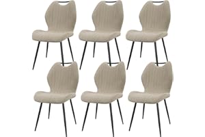 JIJIAN Lot de 6 Chaises de Salle à Manger, Chaise de Cuisine, Chaise tapissée, Chaises de Salon, Dossier en Tissu et Pieds en Métal, Idéales pour Salle à Manger, Cuisine, Salon, Gris Brun