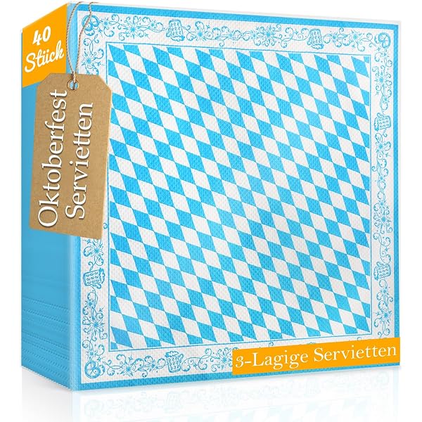 Oktoberfest Servietten – 100 Stück, Blau-weiß Kariert, 33 X 33 Cm, 4-lagig, Saugstark, Mit Bierglas-Motiv, Perfekt Für Wiesn-Partys & Feste