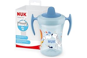 NUK 10255608 Trainer Cup Kubek niekapek | Niekapiący ustnik z miękkiego materiału | Od 6 miesięcy | Nie zawiera BPA | 230 ml | Zebra (niebieska)