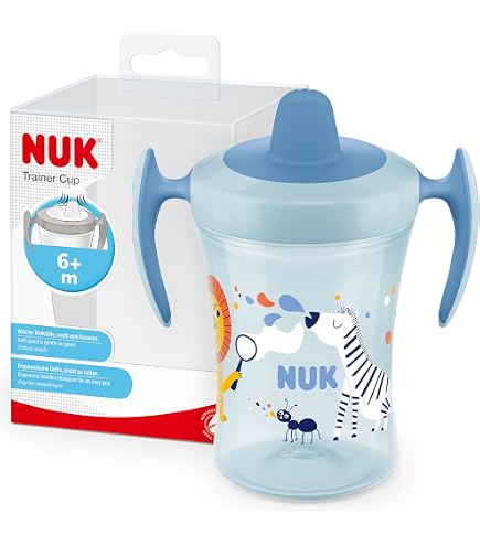 Biberon Mam MAM Gobelet D'apprentissage à Partir De 4 Mois, 150 Ml, Bec Verseur Asymétrique En Silicone Facilement Acceptable, Avec Poignées Qui Brillent Dans Le Noir, Bleu, Lot De 1 Tetine Mam