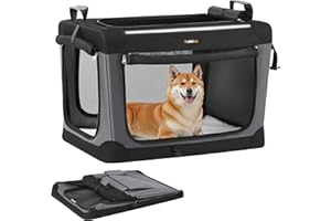 Feandrea Transportín para Perros, Plegable, 76,2 x 53,4 x 53,4 cm, para Perros Medianos, Tela Oxford, Puertas de Malla, Asas y Bolsillo de Almacenamiento, Negro Tinta PDC017B01