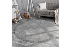 ‎TT HOME TT Home Wohnzimmer Teppich Hochflor Langflor Kunstfell Weich Modern Unifarben Flauschig, Farbe: Anthrazit, Größe:160 cm Rund