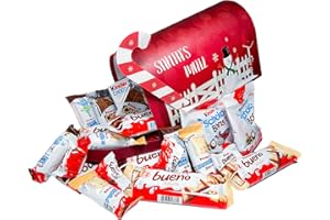 ONZA DULCE Y SALADO SWEET & SALTED Onza Scatola regalo con Cioccolatini Kinder Bueno. Cesto Natalizio a forma di cassetta delle lettere di Babbo Natale pieno di Kinder Bueno, Happy Hippo, Kinder Cards, Kinder Mini, Kinder cioccolato.