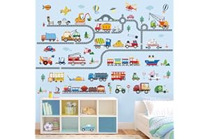 wondever Adesivi Murali Automobili Trasporti Strada Sticker da Muro Veicoli Camion Costruzione Adesivi da Parete per Camerette Bambini Camera Ragazzi Stanza dei Giochi