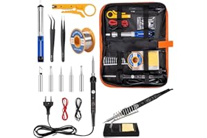 CAREHABI Set soldador estaño, 16 en 1 soldering iron 60W, 220-480°C temperatura ajustable, estación de soldadura, 5 puntas de soldadura, alambre de soldadura, pinzas y bomba desoldadora para soldar electronica
