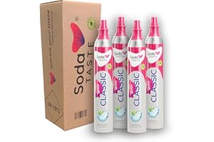 SodaTASTE Quick Classic Lot de 4 cylindres en CO2 pour aérateurs avec système Quick Connect pour eau friisée jusqu'à 240 l (attention: cylindre vide nécessaire)