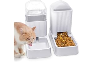 XINGCHENG-SPORT Automatischer Katzen-Futterspender Automatischer Hunde-Futterspender mit Hunde-Wassernapf-Spender, 2 Stück, Katzen-Futterspender und Katzen-Wasserspender im Set(Rosa) (Pure White)