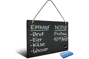 ‎PAMINDO pamindo® Kleine Schiefertafel zum Beschriften & Aufhängen inkl. Kreide & Schwamm – 30 x 20 cm - abwischbare, wetterfeste Kreidetafel in schwarz als Wochenplaner, Einkaufsliste, Küchentafel