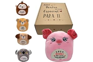 PELUCHILANDIA Regalos Originales para Amigas Especiales | Regalo Personalizado | Cerdo Peluche Cojín con Frases Motivadoras (Cerdito)