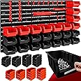 DEUBA® Tool Rack Garage | Wall Storage System | Plastic Bins Storage Kit | 45 Pcs | Tools Organiser Home Shelves Unit | Stackable Pegboard Boxes | Red & Black