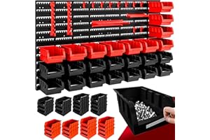 DEUBA® Wandregal mit Stapelboxen und Werkzeughalter 43 tlg Box Erweiterbar Werkstattregal Werkzeuglochwand