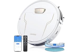 Laresar Robot Vacuum Cleaner with Mop, 4000Pa Robotic Vacuum with Auto Carpet Boost, Ultra Thin Robot Hoover for Pet Hair, Smart App Control, Work with Alexa(Evol 3s), White