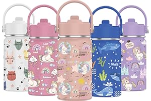 Mi Ko Mi Ka Botella de Agua para Niños de Acero Inoxidable 350ml - Térmica Reutilizable | Sin BPA | Mantiene 24H Frio / 12H Calor | Termo y Hermética - A Prueba de Fugas (Unicornio #E)