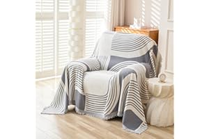 WEYOND Boho Chenille Couch Cover with Tassels, Bohemian Sofa Cover for 1 Cushion Couch, Armchair, Chair, 1 Seater (180 x 230 cm, Grey)