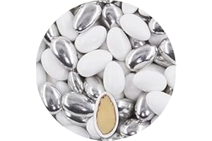 EinsSein 1kg Peladillas de almendras boda Conchiglia Mezcla blanco-plateado mate metálico peladilla almendra bautizo bautizos grageas comunion comunión niño baratas confeti Fiesta cumpleaños chocolate