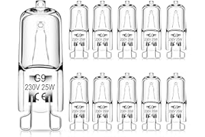 Fulighture G9 Halogen Bulbs, Clear Capsule Halogen Lamps Dimmable, 25W, Warm White 3000K, No Strobe, No Flicker, 360° Viewing Angle, 10 Pcs