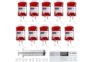 ENAIAH 31 Pezzi Sacca di Sangue, Sacchetti di Sangue per Halloween Sacchetto di Sangue per Bevande Contenitore per Bevande con Siringa Adesivi Clip, per Decorazioni Feste di Halloween,Cosplay