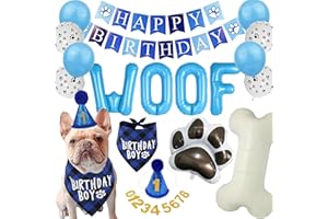 BACH AND BOUJEE Dog Birthday Party Supplies Dog Puppy Birthday Banner Balloons Hat with Number Bandana Woof Balloons for Pets Decorations