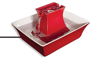 PetSafe Drinkwell Ceramic Pagoda Fountain, Drinking Fountain for Cats and Dogs, Dual Water Stream - 2 Litre, Red