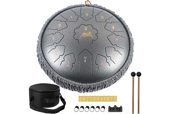 Tongue Drum,AKLOT Handpan 12 Pouces 13 Notes Tambour Zen Steel Tongue Drum Tambour à Langue C Key Pour le Camping, le Yoga, la Méditation