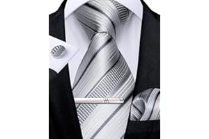DiBanGu Herren Krawatte Set Seide Gestreift Karierte Krawatte mit Einstecktuch Manschettenknöpfe Krawattenklammer Set für Hochzeit Formell