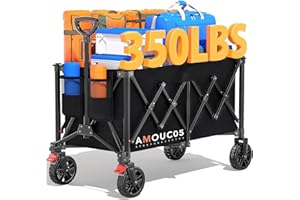 AMADA HOMEFURNISHING Trolley on Wheels, Heavy-Duty Festival Trolley with 360° Rotating Wheels, Brakes, and Side Storage Pocket, Large-Capacity 150kg Trolleys for Shopping, Park, Camping, Sports, and Outdoor Activities