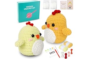 VIVIDOX 2 Pack Chick Crochet Kit for Beginners Adults Kids with Easy Yarn 3.5in Tall Animal Crocheting Starter Set with Step-by-Step Video Tutorials, DIY Knitting Kit with Complete Tools(Yellow+Green)