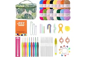 Beanewone Crochet Kit, Crochet Kit Principiantes Incluye 16 Colores de Lana, 21 Ganchillos Ergonómicos de Tamaño Completo, una Bolsa Portátil y un Manual de Instrucciones Detallado, Ideal para Regalar