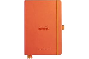 RHODIA 118784C - Carnet Rigide Bullet Journal Goalbook Tangerine - A5 14,8 x 21 cm - Pointillés Dot - 240 pages - Papier Clairefontaine Ivoire 90 g/m² - 3 Rubans, Fermeture Élastique - Simili Cuir