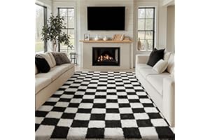 HUGEAR Dywan w kratkę, z wysokim runem, do salonu, 240 x 300 cm, czarny, do sypialni, antypoślizgowy, puszysty, miękki i przytulny dywan dla dzieci, dla dziewcząt i chłopców