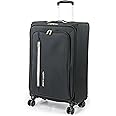 Pierre Cardin Suitcase Medium Size | Super Lightweight 69cm Soft Durable Luggage | 4 Dual Spinner Wheels | Medium 26-Inch Hold Check-in Travel Case CL610 (Medium, Black & Grey)