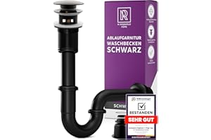 Sifón negro para lavabo, desagüe con rebosadero, pop up + sifón tubular universal, tapón de olor de latón M. ROSENFELD HOME