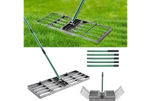 CJYMMFAN Râteau de nivellement 76 x 25 cm, raclette robuste avec manche réglable de 84 à 196 cm, râteau pliable pour sol, gravier et gravier