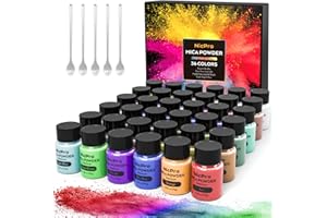 Nicpro Mica Powder, 36 Colours x 10 g Pearlescent Epoxy Resin Pigment Metallic Powder for Epoxy Resin, Soap Paint, Jewellery Making, Nail Polish, Candle Making, Bath Bombs, Slime