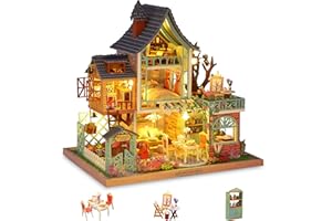 Cuteefun Maquette Maison Miniature pour Adulte à Construire, DIY Maison de Poupée Miniature Bois en Kit avec Meubles Musique Outils, Cadeau de Bricolage Artisanal (Joyeuse Station Balnéaire Jungle)