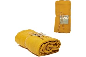 BEBICCO Couverture d'Emmaillotage/Lange bébé, Jaune Moutarde, 120x120cm en Coton Bio (certifié GOTS) & Bambou : Douce, Légère, Respirante, Polyvalente & Facile à Entretenir - Idéale comme Cadeau