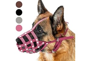CollarDirect Dog Muzzle German Shepherd Dalmatian Doberman Setter Leather Basket Medium Large Breeds (Pink, Medium)