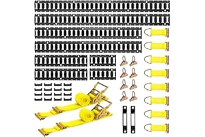 VEVOR Kit Rails Arrimage E-Track, 8 Rails (1,5 m + 1,2 m + 0,6 m + 0,3 m), 36 Accessoires Dont 2 Sangles à Cliquet 8 Joints Toriques 8 Attaches D 2 Fentes Simples 16 Embouts, pour Fourgons Remorques