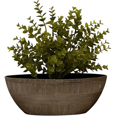 Oval Decorative Planter Large 43cm Sand Textured Oval Planter - 12.2L  Decorative Pot Without Drainage For Indoor Plants, Grey (Pack Of 2) Sand  Thatched Texture Pot