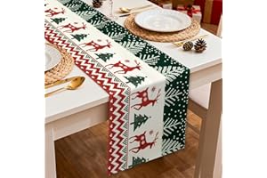 Viosmut Runner Natalizio 40x180 cm, Alce Carino Runner Natalizio da Tavolo Moderno Elegante Centro Tavola Natale, Decorazioni Natale Albero di Natale Inverno per Decorazioni Interni Esterni Cucina