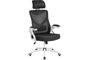 Yaheetech Chaise de Bureau Ergonomique Fauteuil de Bureau Réglable avec Accoudoirs Réglables Dossier et Appui-tête Charge maximale 136 kg Noir Blanc