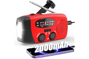 Greadio Emergency Radio, AM FM Solar Radio, Crank Radio, Portable 2000 mAh Power Bank, with LED Torch, SOS Alarm, Reading Light for Home Emergencies and Outdoor Survival (Red)