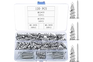 PEYGRE 120 Pcs Plasterboard Fixings, Incl 60 Metal Self Drilling Plasterboard Wall Plugs, 60 Wall Fixing Drywall Screws, Plaster Boarding Fixings Drywall Anchors, Self Drilling Screws, Raw Plugs and Screws