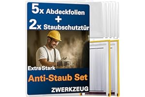 Lot de 2 portes anti-poussière + 5 bâches de protection peinture ZWERKZEUG®, étanches et robustes (100 microns) avec fermeture éclair. Idéales pour limiter la poussière lors de rénovations