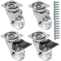 Set Di 4 Rotelle Per Mobili Gedotec Dorate - 2 Con Freno E 2 Senza, Diametro 73.5 Mm, Portata 48 Kg, Attacco M8