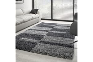 ‎CARPETTEX TEPPICH Carpettex Hochflor Teppich - Wohnzimmer Shaggy Flokati Modern Kariert Design 200 x 290 cm Grau - Schlafzimmer Weich Flauschig Waschbar - Küche Esszimmer Langflor