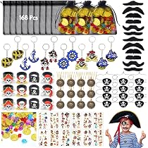 Kit Anniversaire Pirate 154 Pièces - Coffres, Pièces D'Or, Cache-Œil, Télescopes, Pour 8 Enfants - Cadeau Fête Thème